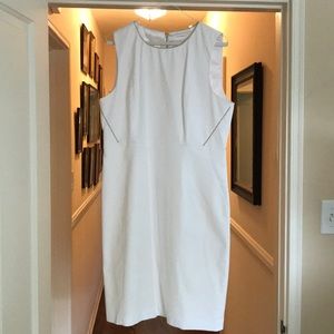 Tahari White Cotton Dress with Gold Accents